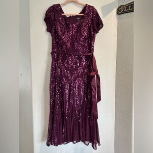 R&M Richards Burgundy Sequin Maxi Dress